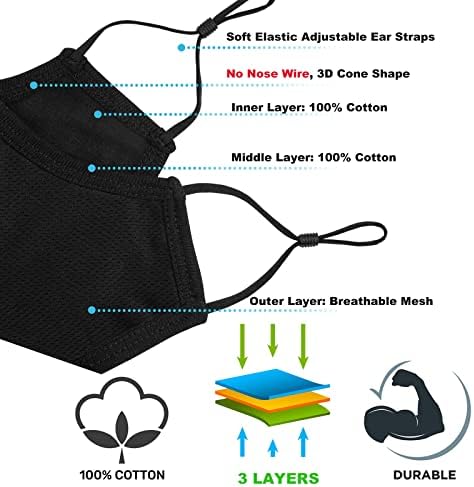 Yarehand 4 Pack Breathable 3-Ply Cloth Face Mask Adjustable Ear Loop, Reusable Washable Soft Masks for Adult Women Men