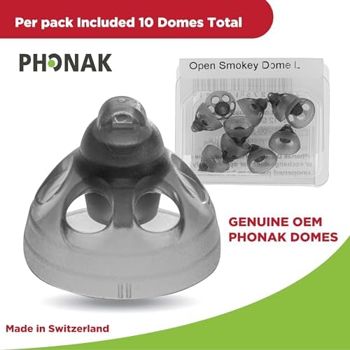 Phonak Open Smokey Dome Large (0.39 inch=10mm) 10 Domes, Genuine OEM Switzerland Replacement by Sonova, Hearing Aid Domes for Standard 2 Pin Receiver Accessories -1 Pack/10 Domes Total