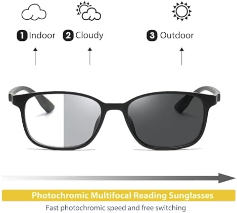 K.LAVER Photochromic Progressive Sunglasses for Men TR90 Multi Focal Reading Glasses Women Clear on Top Readers on Bottom