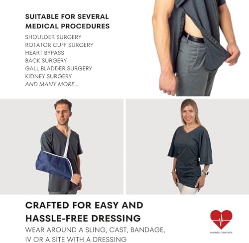 Inspired Comforts Right Shoulder & Side Access Post Surgery & Rehab Unisex Snap Shirt - Grey