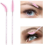 100 Pcs Disposable Mascara Wands, Crystal Eyebrow Spoolies Brush for Eyelash Extensions, Pink Lash Brushes with Container