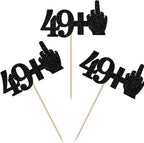 Rsstarxi 24 Pack 50th Birthday Cupcake Toppers Glitter Middle Finger 49+1 Cupcake Toppers Funny Cheers to 50 Fabulous Cupcake Picks Decors for 50th Birthday Anniversary Party Cake Decorations Black