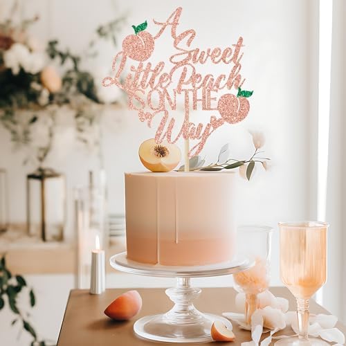 A Sweet Little Peach is on the Way Cake Topper, Sweet as a Peach, Sweet One Decor, Fruit Baby Shower Party Decorations, Rose Gold Glitter