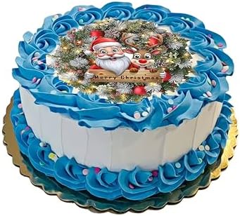 Santa Wreath Christmas Edible Cake Image -Festive Holiday Topper – Easy to Use