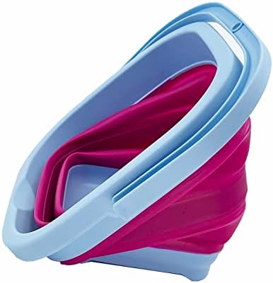 SAMMART Collapsible Rectangular Cleaning Bucket 5L (1.3 Gallon)- Foldable Camping Beach Sand Water Pot Pail- Portable Space Saving Tub for Household, Outdoor Washing (Cool Blue/Flamingo (Set of 2))