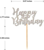 Donoter 24 Pcs Glitter Silver Happy Birthday Cupcake Toppers Cake Picks for Birthday Party Decoration Supplies