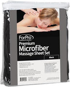 ForPro Professional Collection Premium Microfiber 3-Piece Massage Sheet Set, Black, Ultra-Light, Stain, and Wrinkle-Resistant Includes Massage Flat and Fitted Sheet and Massage Face Rest Cover