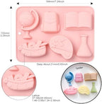Stiesy 2 Pcs 6-Shape School Silicone Molds Stationery Book Fondant Cake Mold for DIY Chocolate Candy Baking Soap Pudding Creative Dessert Snacks Craft