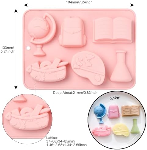Stiesy 2 Pcs 6-Shape School Silicone Molds Stationery Book Fondant Cake Mold for DIY Chocolate Candy Baking Soap Pudding Creative Dessert Snacks Craft