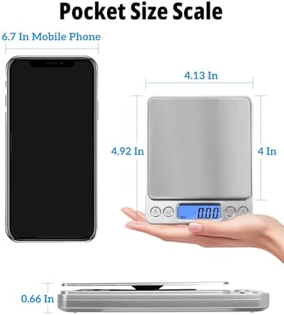 Gram Scale 500g x 0.01g Precision, Digital Mini Pocket Size Portable Scale with Two Trays Nine Units, LCD Display Stainless Steel Platform for Weighing Jewelry Cooking Baking