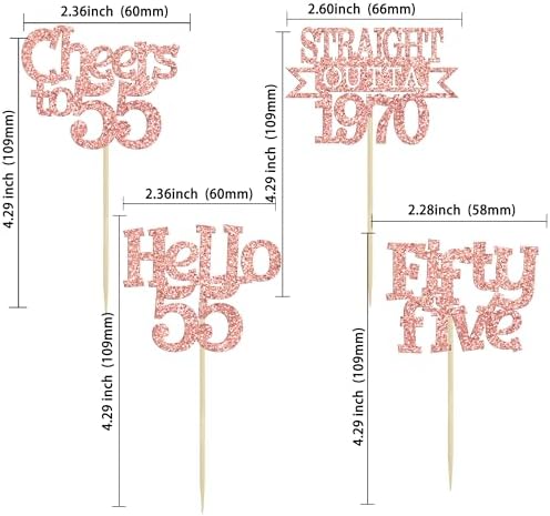 Ephlyn 24Pcs 55th Birthday Cupcake Toppers Glitter Straight Outta 1970 Cupcake Picks Hello 55 Cheers to 55 Years Cake Decorations for 55th Birthday Anniversary Party Decorations Supplies Rose Gold