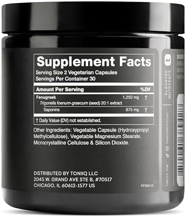 Toniiq Fenugreek Capsules - Ultra High Potency 20:1 Extract with 70% Saponins - Highly Concentrated - Third-Party Lab Tested - 60 Capsules