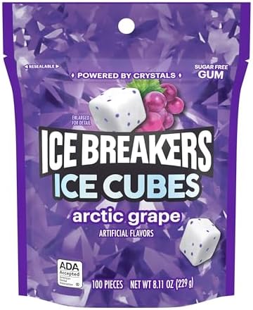 ICE BREAKERS Ice Cubes Arctic Grape Flavored Sugar Free Chewing Gum Pouch, 8.11 oz (100 Pieces)