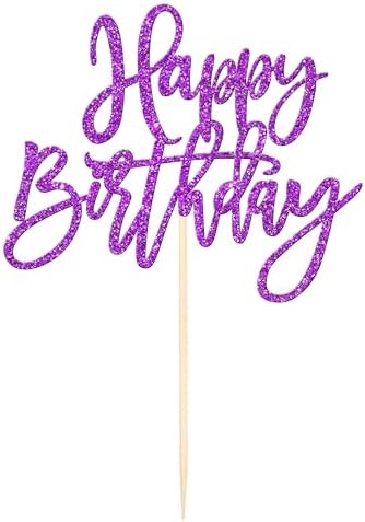 ZHUOWEISM 1 PCS Happy Birthday Cake Topper Glitter Happy Birthday Cake Pick for Celebrating Happy Birthday Anniversary Theme Party Cake Decorations Supplies Purple