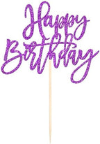 ZHUOWEISM 1 PCS Happy Birthday Cake Topper Glitter Happy Birthday Cake Pick for Celebrating Happy Birthday Anniversary Theme Party Cake Decorations Supplies Purple