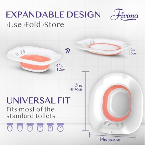 Fivona Sitz Bath for Toilet Seat Postpartum and Hemorrhoids Care - Yoni Steam Seat - Foldable Basin for Epsom Salt Soak - Portable Bidet BPA Free Temperature Resistant - Universal Fit - Pink