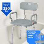 Medline 360 Degree Swivel Bath Chair, Rotating Bathroom Shower Chair for Seniors, Adjustable Lightweight Bath Seat with Backrest for Inside Shower, 350 lb. Capacity,13.5" D x 21" W x 20.5" H, Gray