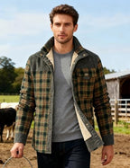 Flygo Men's Sherpa Lined Plaid Flannel Shirt Jacket Snap Button Warm Winter Jacket with Pockets