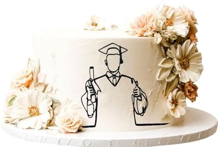 Black Minimalist Line Art Acrylic Graduation Cake Side Decoration Cake Topper for Graduation Parties and Celebrations (Male)