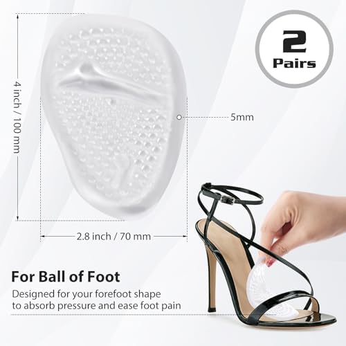 Metatarsal Pads and Shoe Grips for Heels - 2 Pairs Ball of Foot Cushions & 4 Pairs Anti Slip Shoe Grips, Gel Shoes Inserts and Rubber Non Slip Shoes Gummies for Heel
