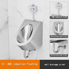 Commercial Small Urinal, 304 Stainless Steel Wall-Mounted Toilet Urinal with/Without Smart Sensor(Wall Drainage,D)
