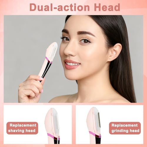 Dermaplane Razor for Women Face, Rechargeable Dermaplane Razor with LED Light, Edge Technology for Facial Hair, Exfoliating and Peach Fuzz-4 Refill Blades & 2 Exfoliation Tips