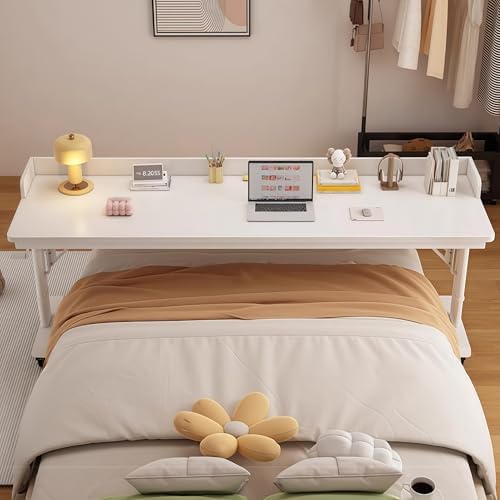 Over The Bed Table with Wheels,Adjustable Height Rolling Bed Desk - Mobile Laptop Cart for Home Office,Hospital, Bedroom Work,Fits King Size Beds