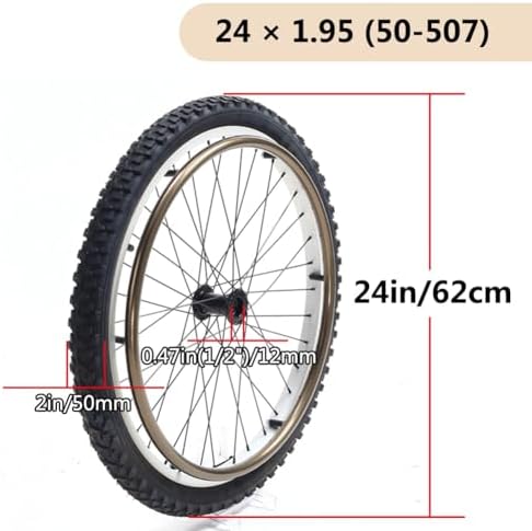 24 Inch Rear Wheel Replacement for Sports Wheelchair, 24 × 1.95 (50-507) Anti-Slip Inflatable Rubber Tires, Aluminum Alloy Spoke Hub