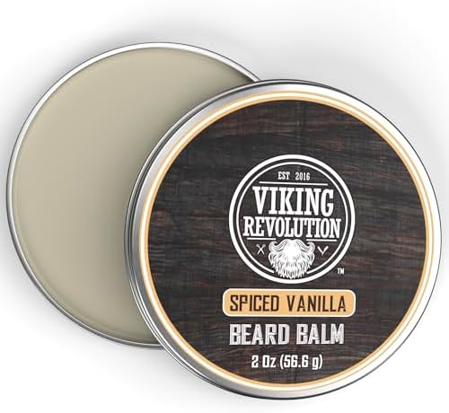 Viking Revolution Spiced Vanilla Beard Balm - Beard Butter with Argan Oil, Beard Softener for Men with Jojoba Oil - Beard Moisturizer for Men with Beeswax - Beard Wax for Men (2oz, 1 Pack)