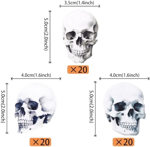 Rsstarxi 60 Pack Edible Skull Cupcake Toppers Edible Halloween Cake Decorations Rice Paper Skull Cake Picks Decorations for Halloween Birthday Baby Shower Party Decorations