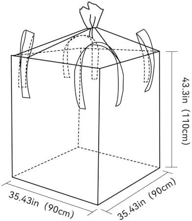 (10 packs) FIBC Bulk Dura bag, Container Bags, Load Capacity 2200Ib 35 "L x 35 "W x 43 "H, Woven Polypropylene Sacks, Four Fastening Hooks, Flat Bottom on Top of Trunks (r10) ton bag
