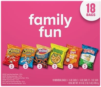 Frito-Lay Snacks Variety Pack, Family Fun Mix, Single Serve Snack Bags, (18 Pack), Ruffles, Fritos, Cheetos, Lay's, Funyuns, Chips