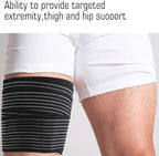Ymapinc Thigh Compression Sleeve, Adjustable Hamstring Compression Sleeve, 70.86inch Thigh Wrap for Varicose Veins Treatment for Legs,Nylon Quad Knee Support Bandage for Men and Women(Black, 1PC)