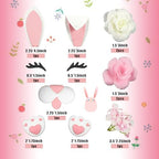 12 PCS Bunny Cake Topper with Ear Foot Flower Eye Nose for Easter Bunny Rabbit Birthday Supplies (Pink)