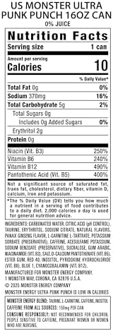 Monster Energy Ultra Punk Punch, Sugar Free Energy Drink, 16 Ounce (Pack of 15)