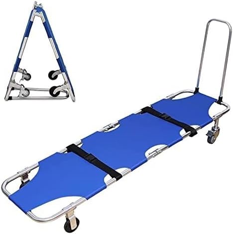 Folding Portable Stretcher with 4 Wheels - Lightweight Aluminum Emergency Rescue Stretcher for Hospital, Clinic, Home Care, and Sports - 350lb Capacity
