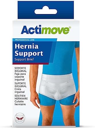 Actimove Professional Hernia Support Brief | Truss for Single/ Double Inguinal, With Removable Cushions For Pre or Post-Surgical Scrotal, Femoral, Comfortable Adjustable Waist Strap Hernia | White, X-Large