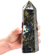Large Labradorite Crystal Tower Natural Healing Crystal Point Wand Obelisk 6 Faceted Reiki Chakra Meditation Therapy Home Decor Gift 1.5-2 LBS