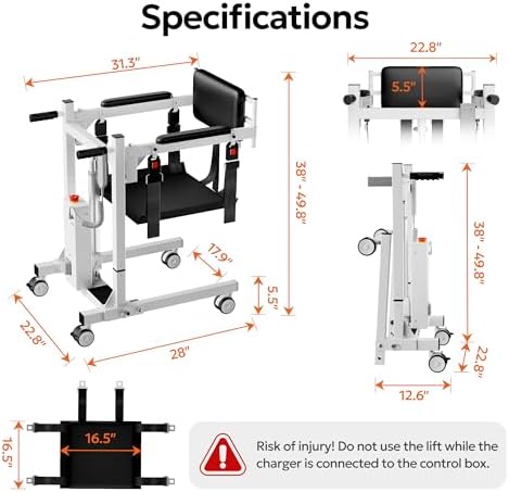 Patient Lift Transfer Chair, Electric Patient Lift for Home with Emergency Stop & Battery Indicator, Foldable Transfer Chairs for Seniors, Elderly, Bed to Sofa, Wheelchair Transfer