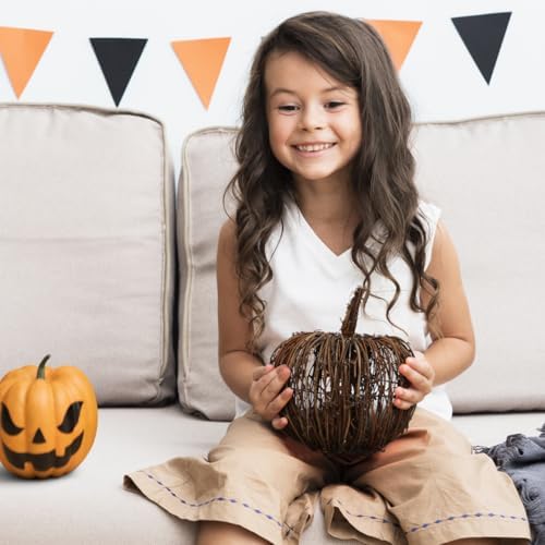 Cabilock Rattan Pumpkin Decoration - Handmade Woven Pumpkin for Fall Decor Ideal for Halloween Party Centerpiece Dark Brown 9.84 X 8.66 X 8.66 Inches