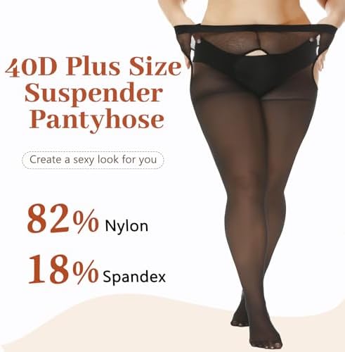 WiliW Suspender Pantyhose for Women Plus Size Garter Belt Sheer Tights Sexy Thigh High Stockings