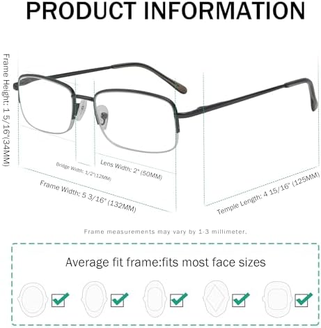Eyekepper 5-Pack Metal Half-Rim Spring Hinges Reading Glasses Include Computer Readers +2.25