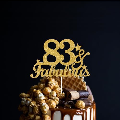 83 & Fabulous Cake Toppers Gold Glitter, Happy 83rd Birthday Cake Topper Cheers to 83 Years Old Bday Decoration, Eighty-three and Fabulous Cake Decorations for 83rd Birthday Anniversary Party