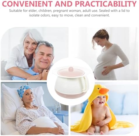 DOITOOL Portable Chamber Pot with Lid, Plastic Bedpan Urinal Pail for Adults, Household Urine Storage Pot for Home and Travel, Pink and White,