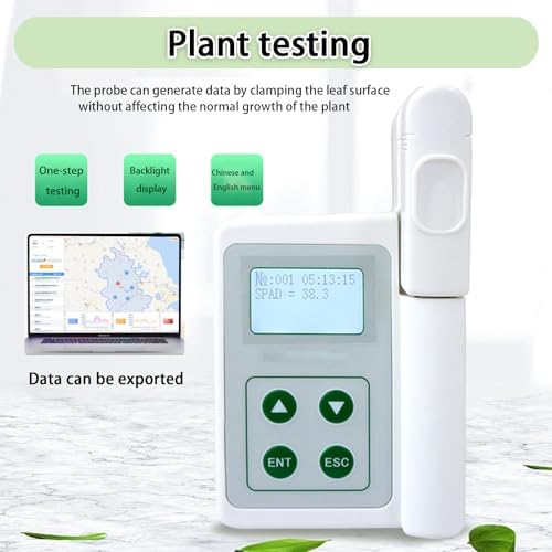 Portable Chlorophyll Meter,for Testing Plant Chlorophyll,Hand-held Chlorophyll Analyzer,Measurement Area Ф10mm,LCD Display,Data Storage Analysis,with Suitcase