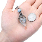 GEHECRST Natural Aquamarine Healing Crystal Dowsing Pendulum Reiki Gemstone Chips Orgone Pendulum 6 Faceted Hexagonal Pointed Resin Spiritual Pendant for Divination, Wicca, Energy Balancing