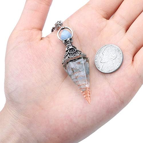 GEHECRST Natural Aquamarine Healing Crystal Dowsing Pendulum Reiki Gemstone Chips Orgone Pendulum 6 Faceted Hexagonal Pointed Resin Spiritual Pendant for Divination, Wicca, Energy Balancing
