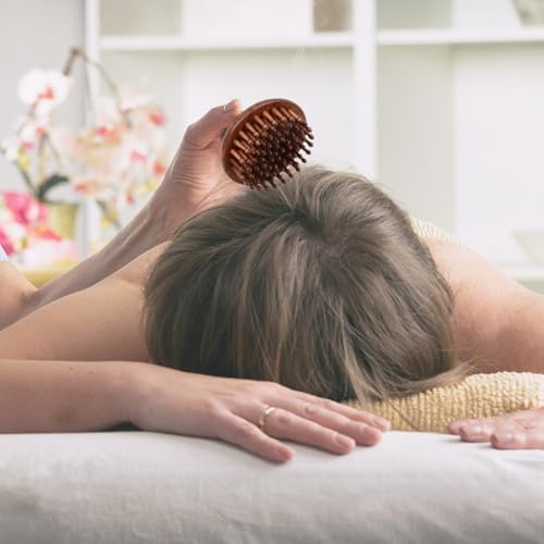 ORFOFE Wooden Scalp Massage Comb for Men and Women Handheld Meridian Comb with Ergonomic Grip for Hair Styling and Scalp Detoxing 2.95X2.95X2.36In