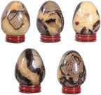 moonsix Natural Septarian Dragon Stone Sculpture Egg Shape Stone with Wooden Stand Crystal Figurine for Feng Shui Witch Decor, 1.97-2.56 inches
