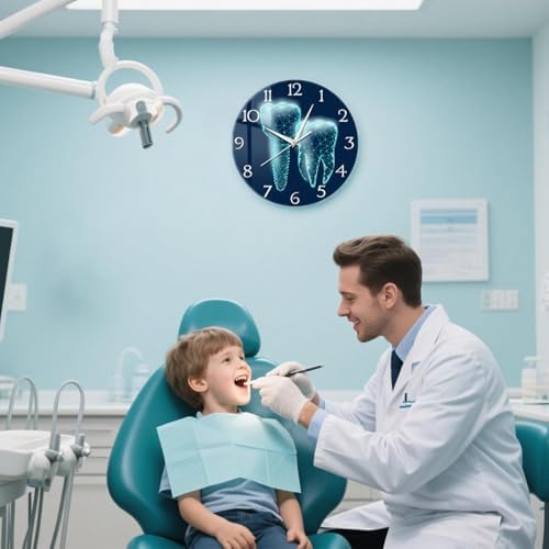 Dental Wall Clock for Office, 12 Inch Teeth Clocks Battery Silent Non Tick Tooth Art Dentist Wall Clock for Dental Office Wall Decor Dental Hygienist Dental Assistant Dentist Gifts